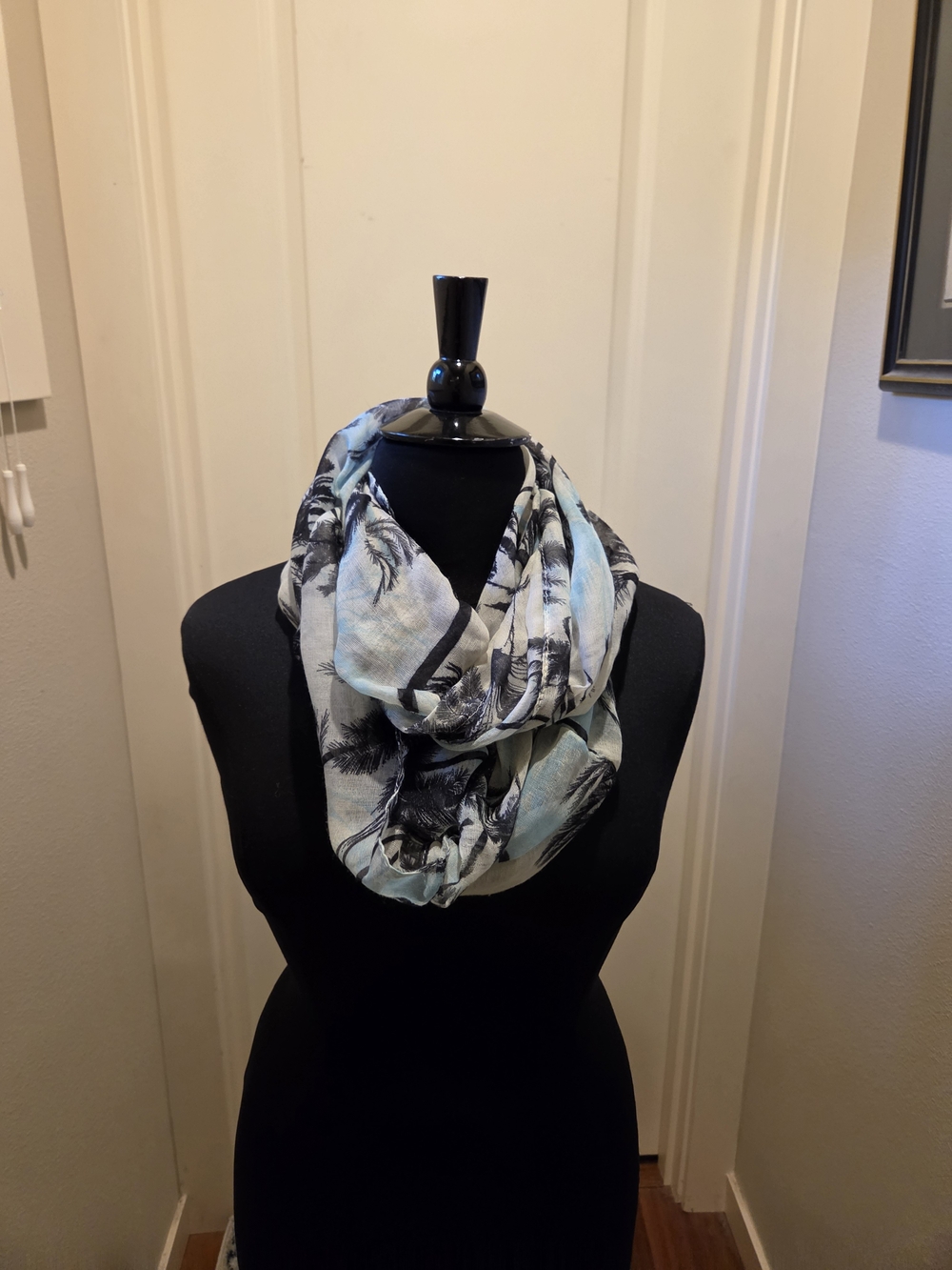 Joe Boxer Light Blue & Black Palm-Print Infinity Scarf